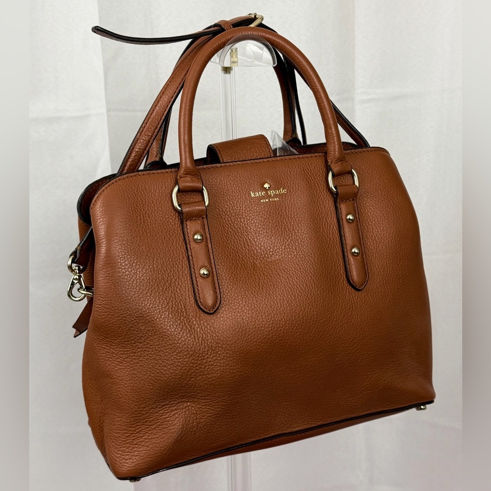 Kate Spade Evangelie Larchmont Warm Cognac Pebbled Leather Tan Crossbody/Satchel - Picture 2 of 11